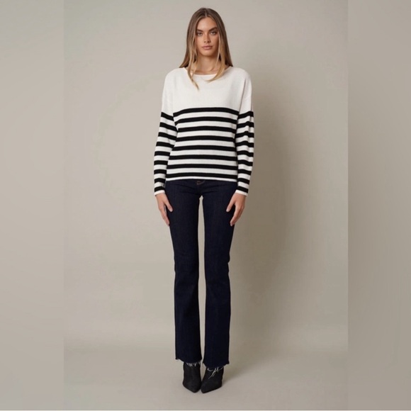 Cyrus Waffle Black & White Striped Sweater - Picture 2 of 7